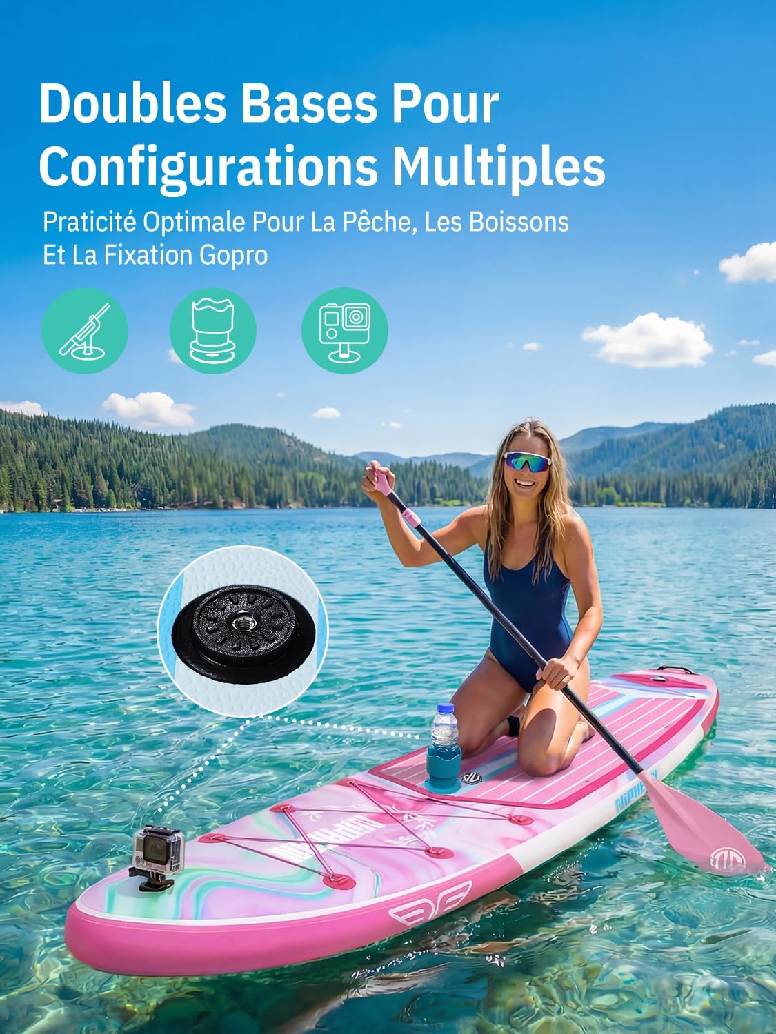 Niphean Extra Large Paddle Gonflable, Sup à 2+1 Personnes/Famille, Planches de Stand Up Paddle Gonflables avec (Idéal Débutant) Aileron Équilibré, Housse Étanche, Paddle Gonflable Adulte, Cadeaux