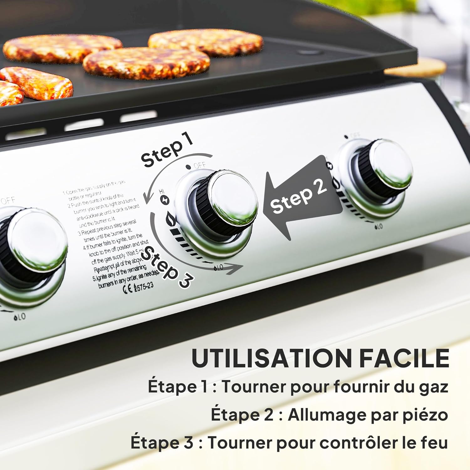 Outsunny - Plancha gaz 3 brûleurs, 61x35,5cm, couvercle, portable, 7,5kW
