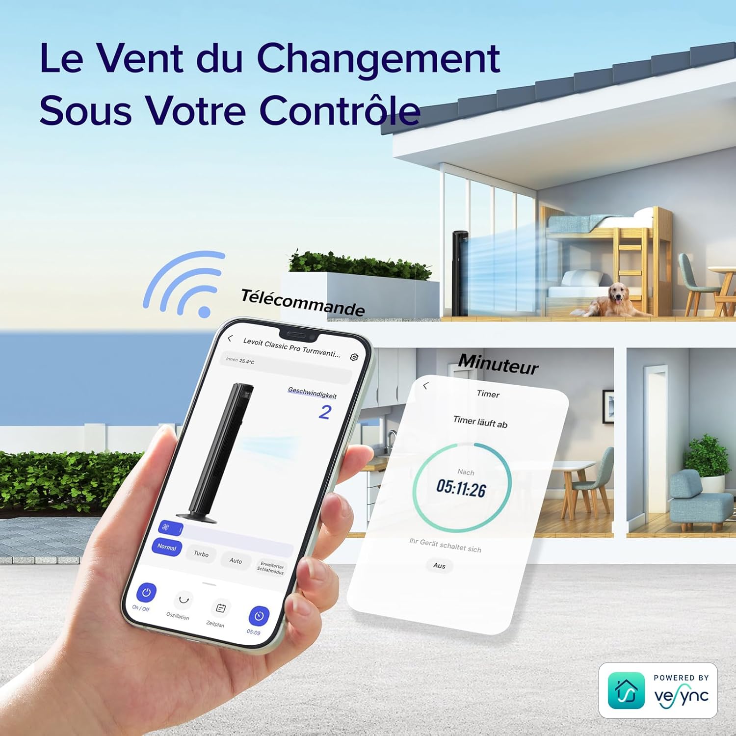 LEVOIT - ventilateur colonne WiFi 108 cm, 12 vitesses, 25dB, Alexa