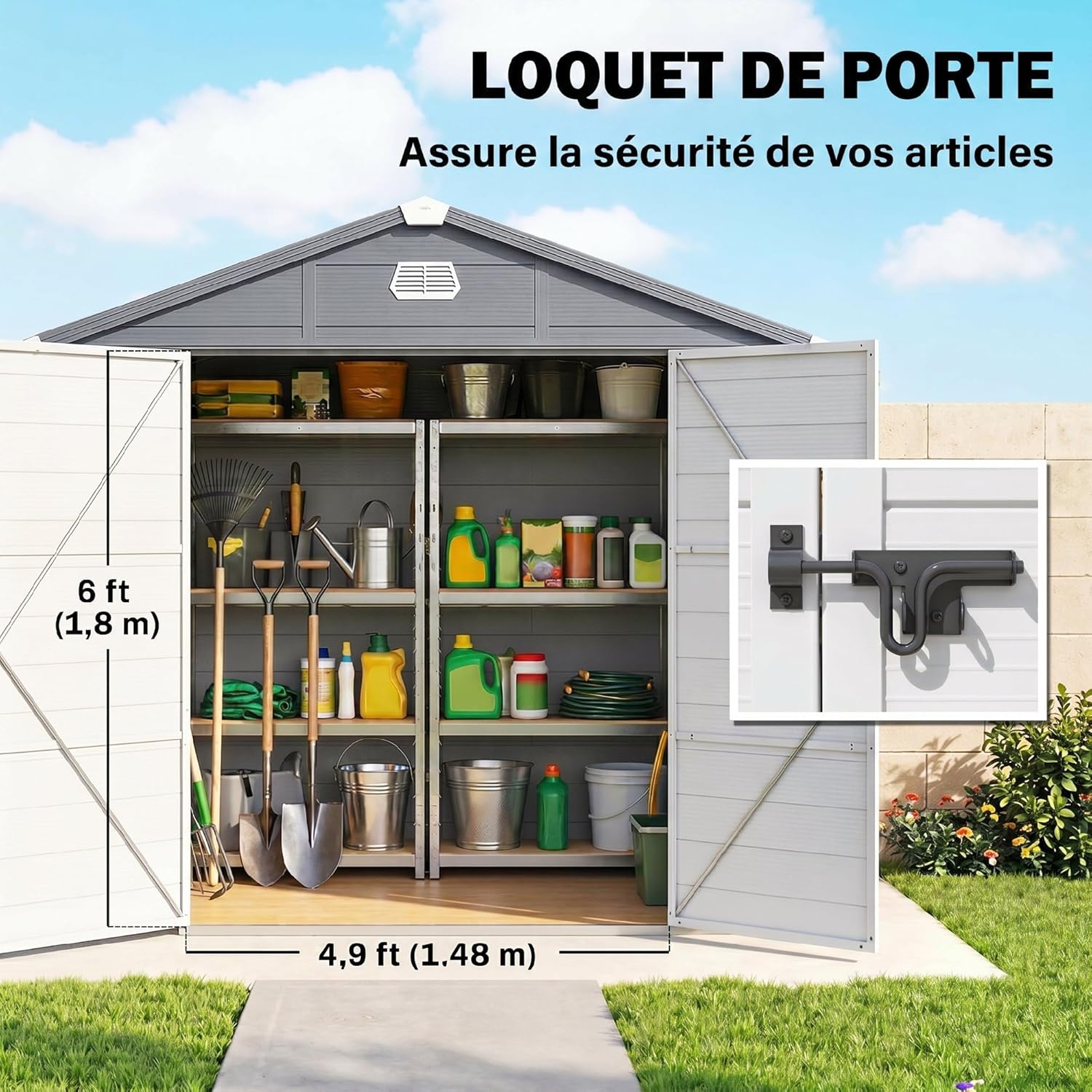 Outsunny - abri de jardin résine 240x190x228cm - 4,6m², fondation alu, portes loquet, 3 fenêtres