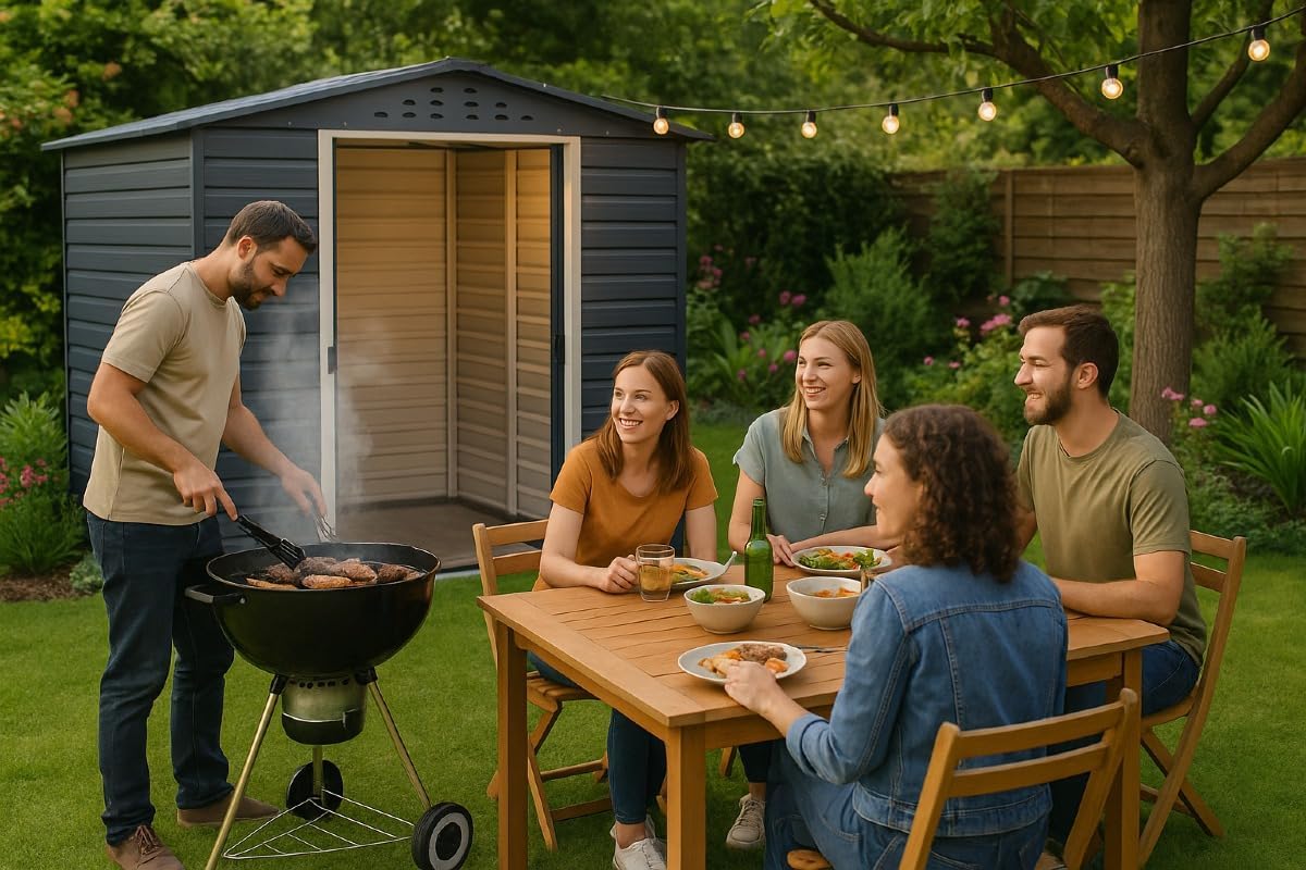 Duramax Alpine 8 x 6 (4,79 m²) Abri de Jardin en métal avec Base en métal, Acier galvanisé à Chaud, Structure de Toit renforcée, Abri de Jardin sans Entretien et résistant aux intempéries, Anthracite
