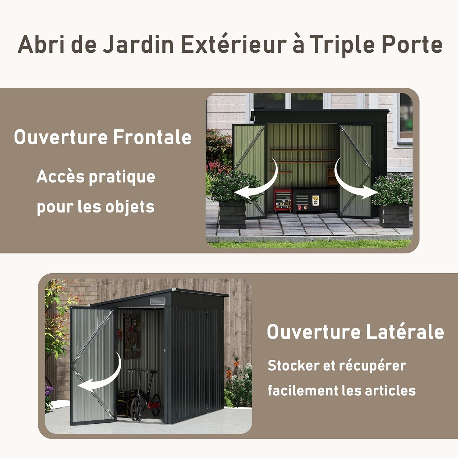 RELAX4LIFE Abri de Jardin Métal 235X117X185CM avec 2 Portes Verrouillable-Loquets Clés Inclus et Fenêtres, Cabane à Outils Cabanon Résistant aux intempéries pour Poubelles Extérieur (Gris, 5M³)