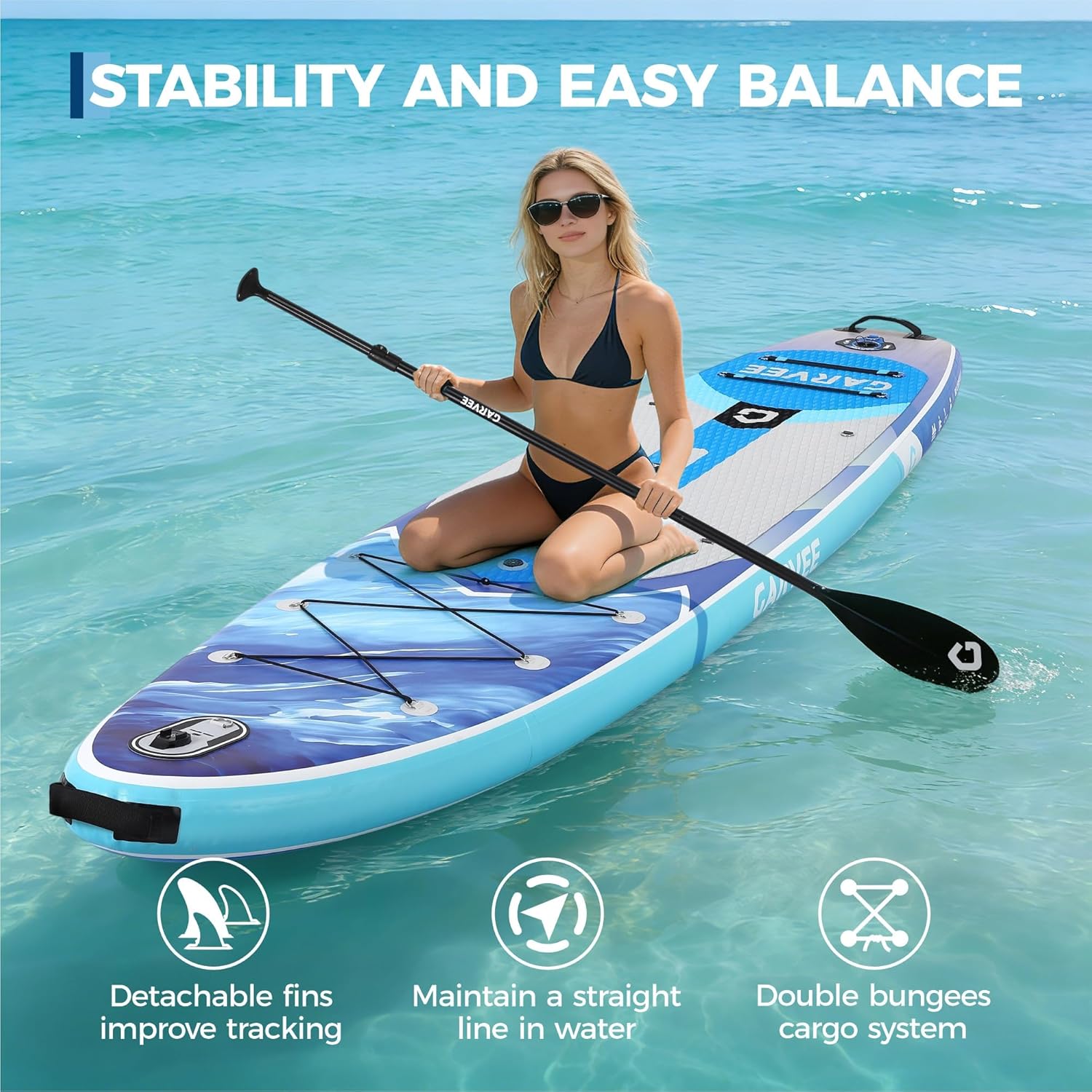 Garvee Sup Gonflable 10'6'' (323x81x15cm) – Large et Stable, Surface antidérapante EVA – Capacité 200 kg – 3 ailerons – Accessoires Inclus – Taille : 323 * 81 * 15