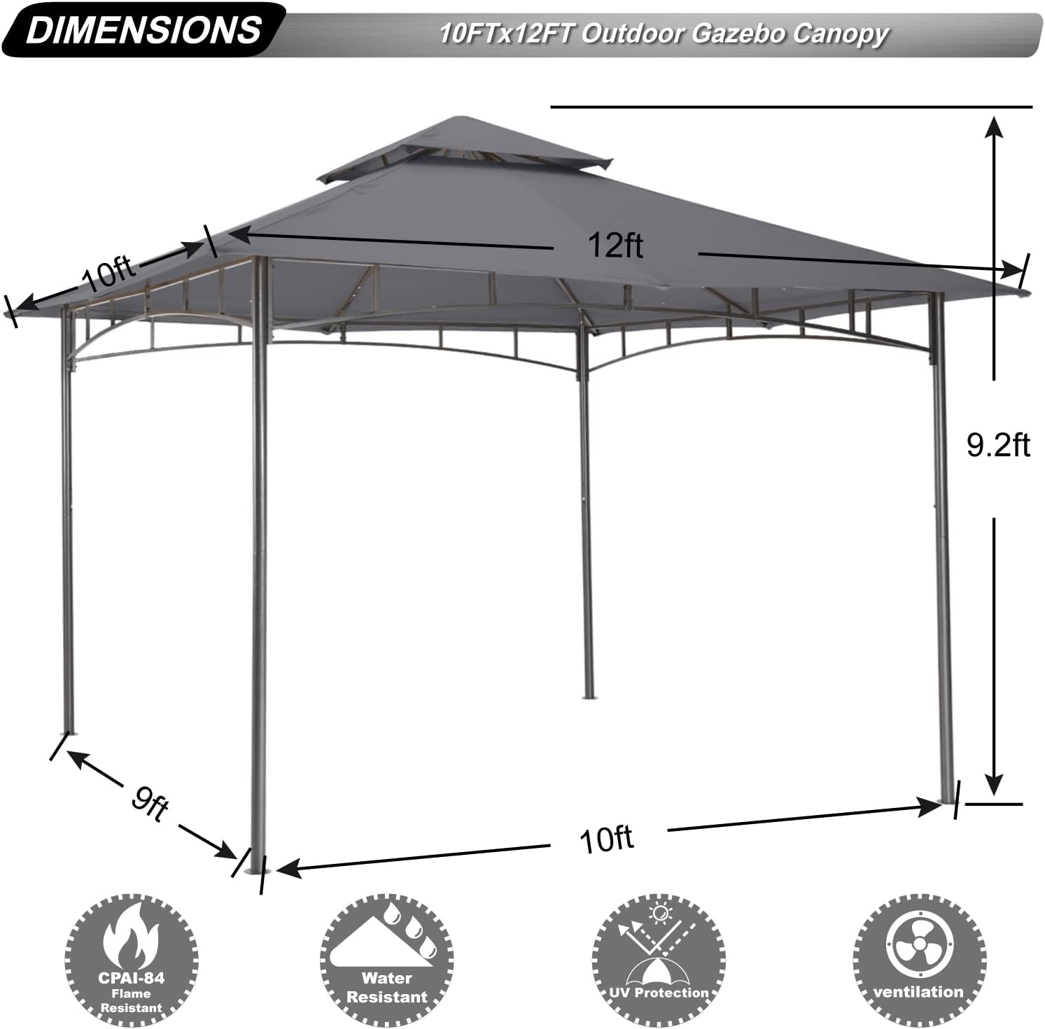 ABCCANOPY - Tonnelle de Patio 10x12 - Cadre acier, gris foncé
