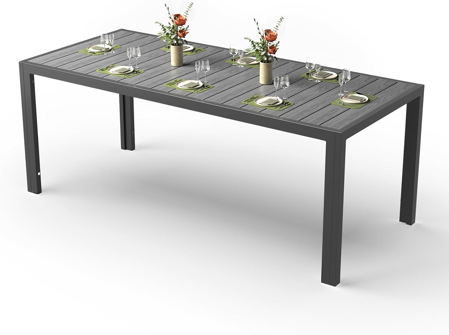 JUMMICO - Table Extérieure Gris 189x80cm, aluminium, aspect bois, antirouille