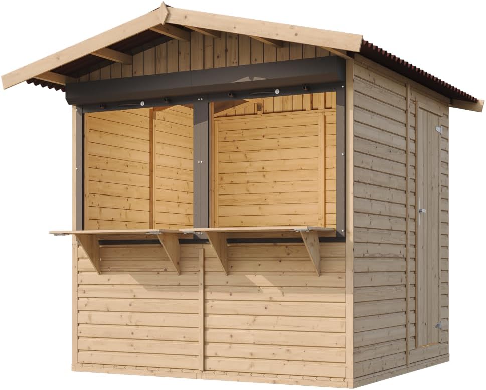 TIMBELA - kiosque jardin bois 4m², 2 fenêtres, volets, 253x263x232cm - M149Z