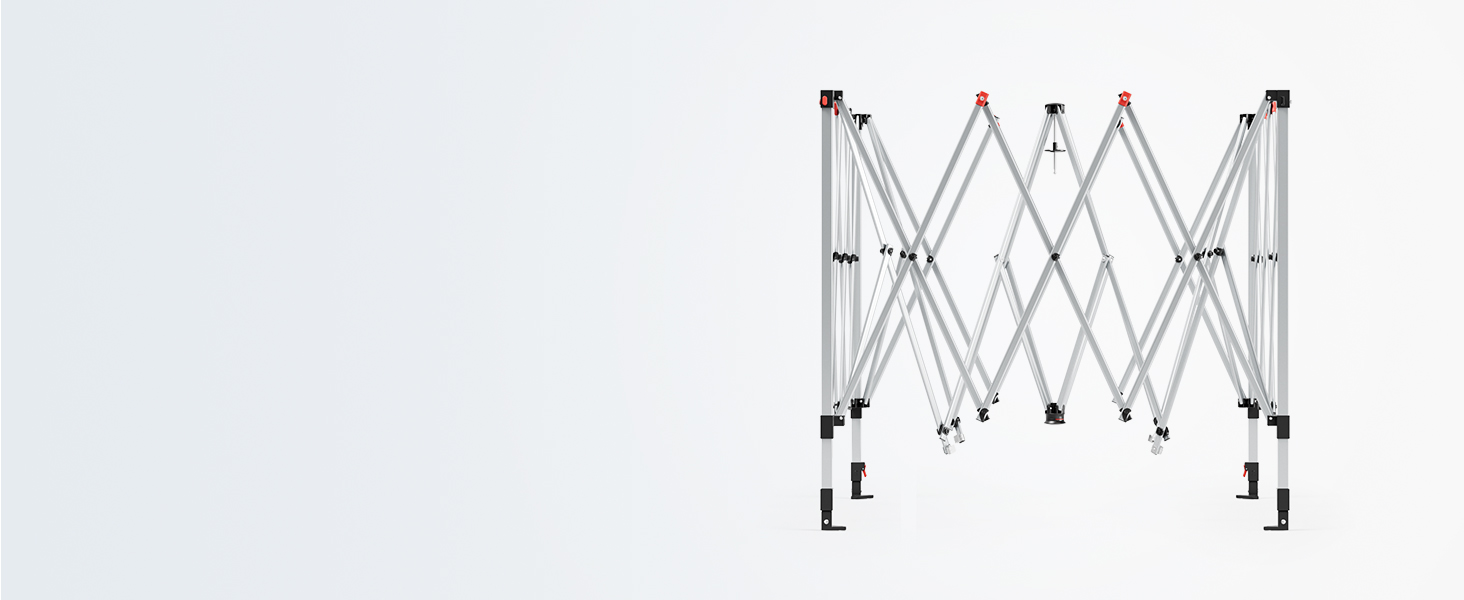 Cadre ou support en treillis en aluminium extensible en position complètement étendue, doté d'un mécanisme de pliage symétrique en forme de ciseaux