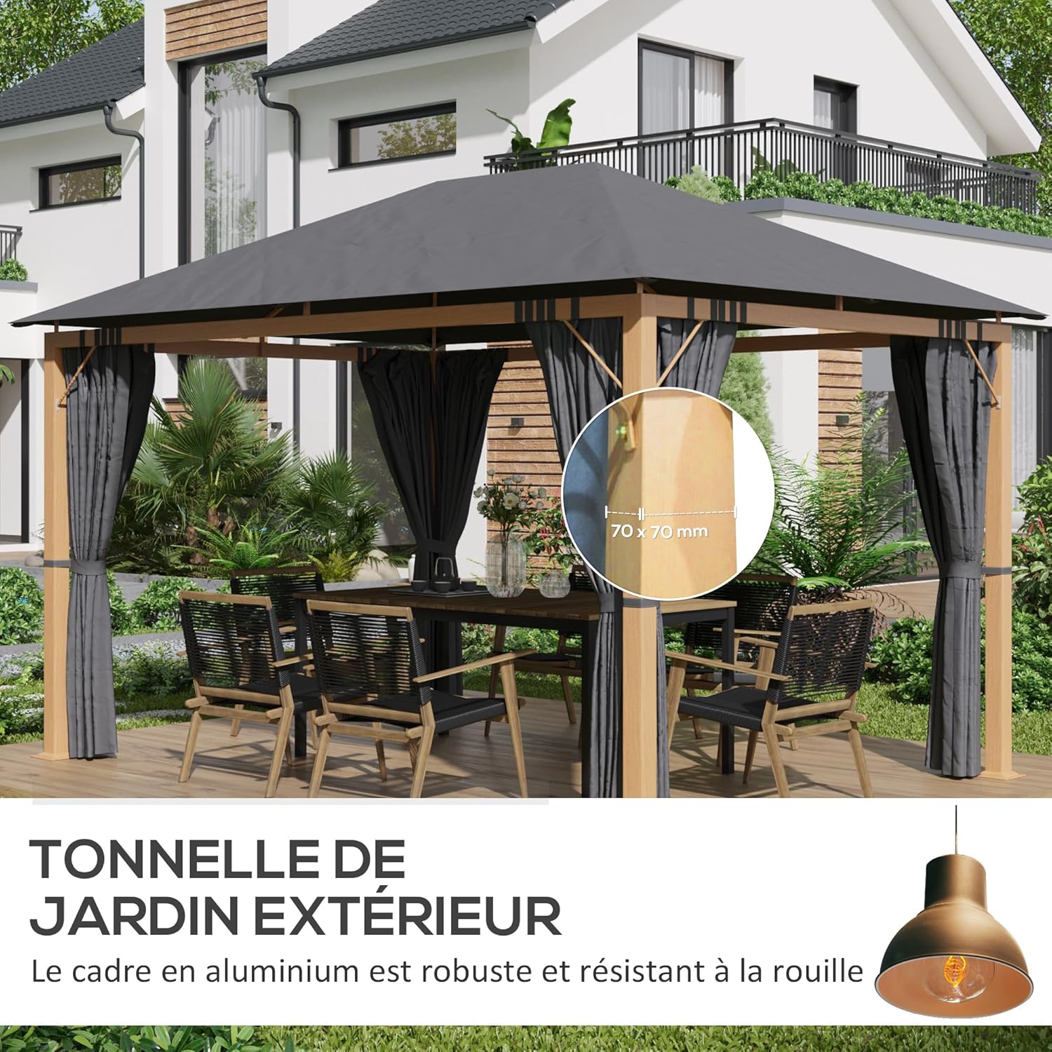 Outsunny - Tonnelle aluminium pavillon 4x3m rideaux toit polyester
