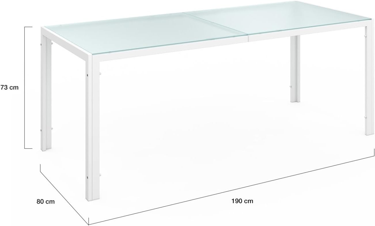 IDMarket - Madrid salon jardin, table 190 cm, 8 chaises empilables, blanc/beige