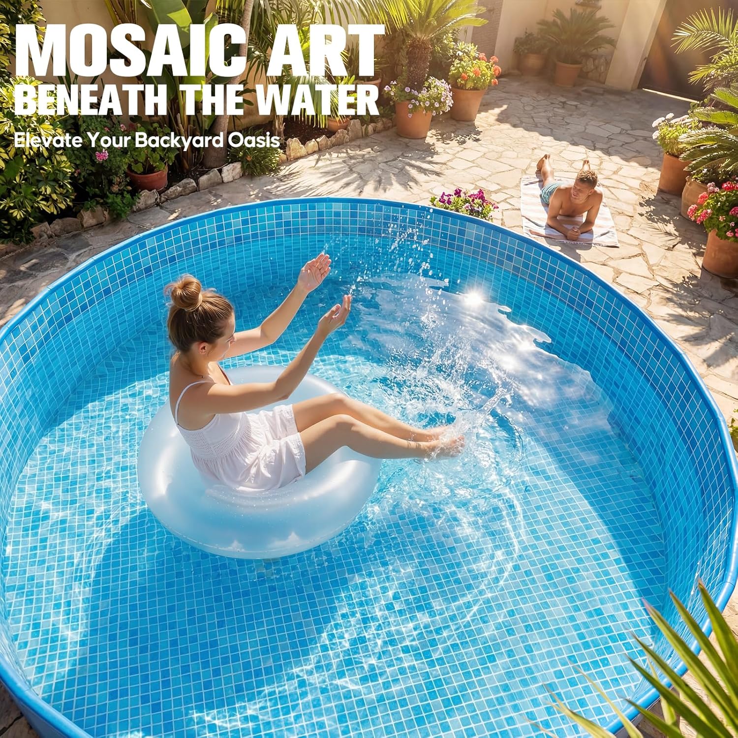 Luxfero - Piscine tubulaire ronde - 228x228x50 cm - cadre métal robuste, pliable