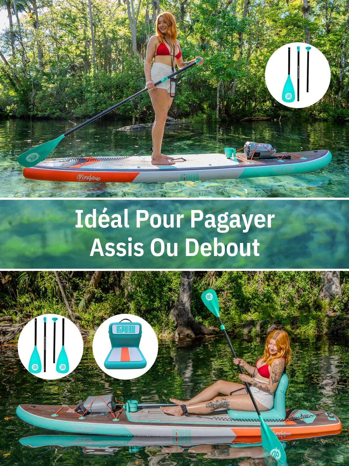 Niphean Extra Large Paddle Gonflable, Sup à 2+1 Personnes/Famille, Planches de Stand Up Paddle Gonflables avec (Idéal Débutant) Aileron Équilibré, Housse Étanche, Paddle Gonflable Adulte, Cadeaux