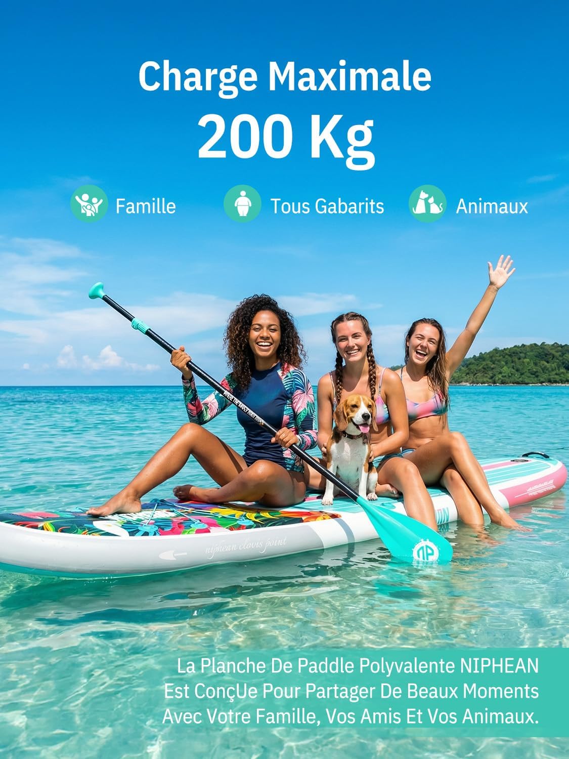 Niphean Paddle Gonflable Adulte avec Tous Les Accessoires, 320cm Planches de Stand Up Paddle Gonflables pour Tous Les Niveaux, Sup avec Capacité 200 kg pour 2 Personnes, Paddle Gonflable avec Siège