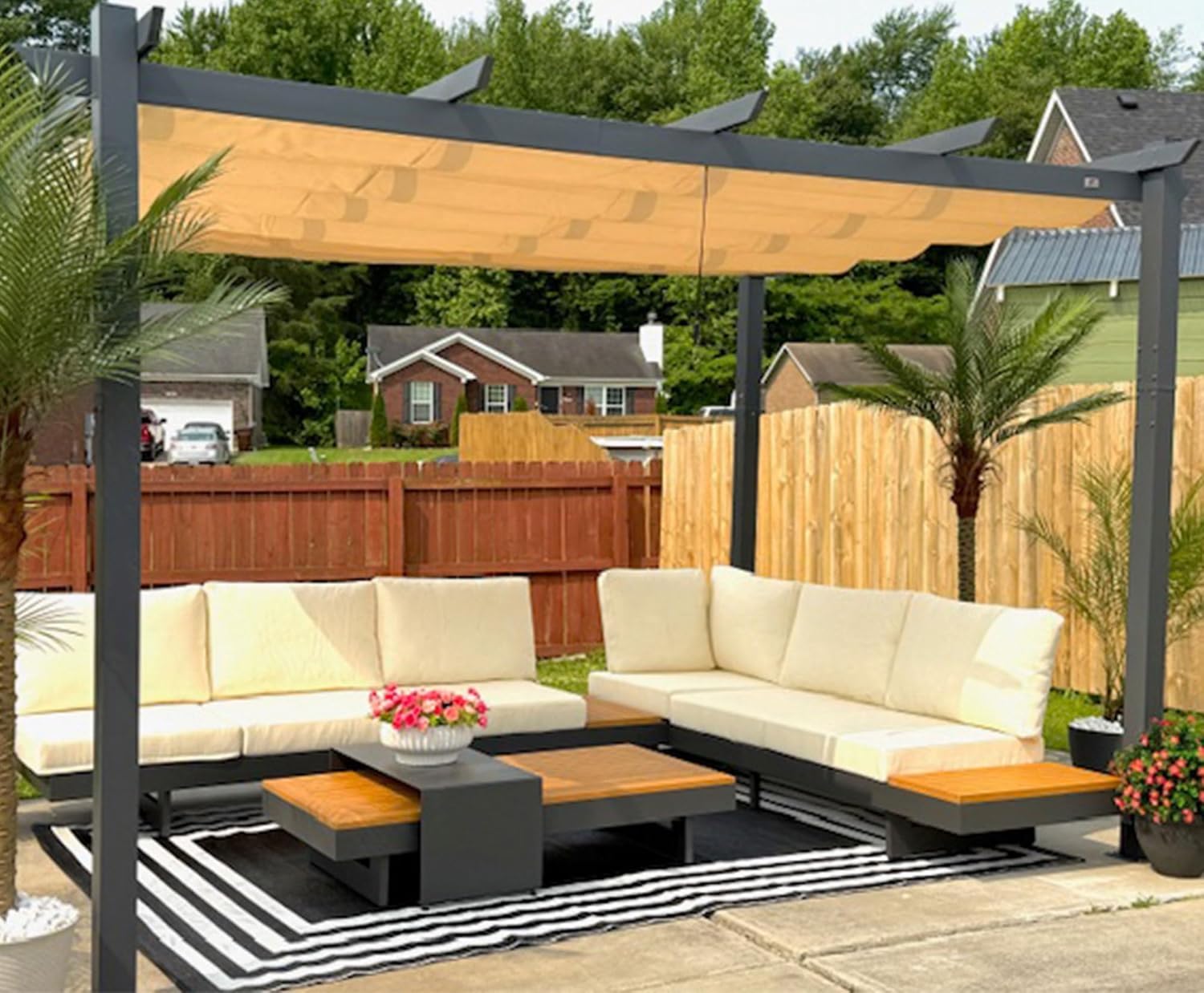 PURPLE LEAF - Pergola aluminium 4x3m, toit rétractable, éclairage intégré