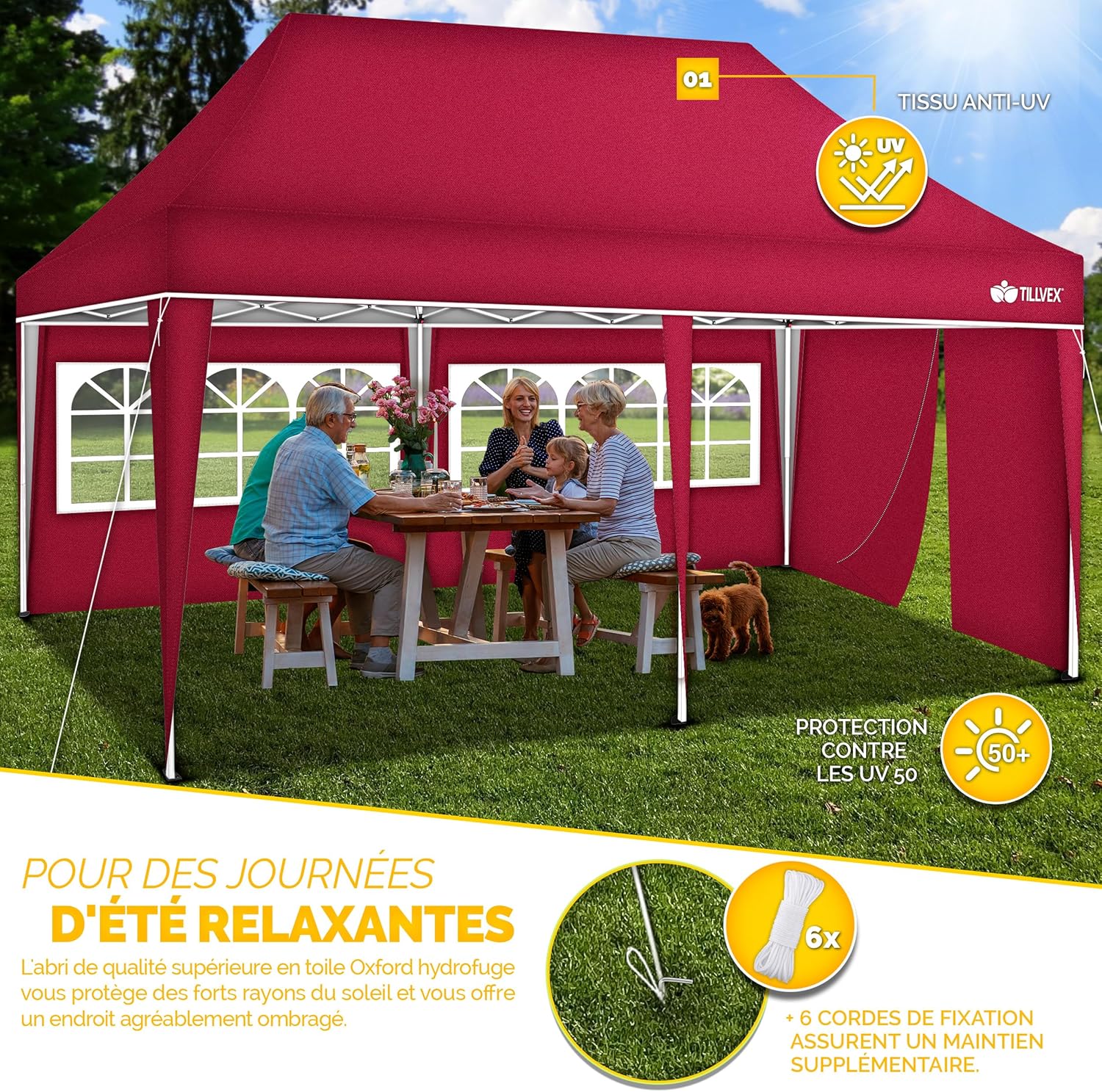 tillvex - Tonnelle pop-up 3x6m - étanche, UV 50+, sac, 3 côtés