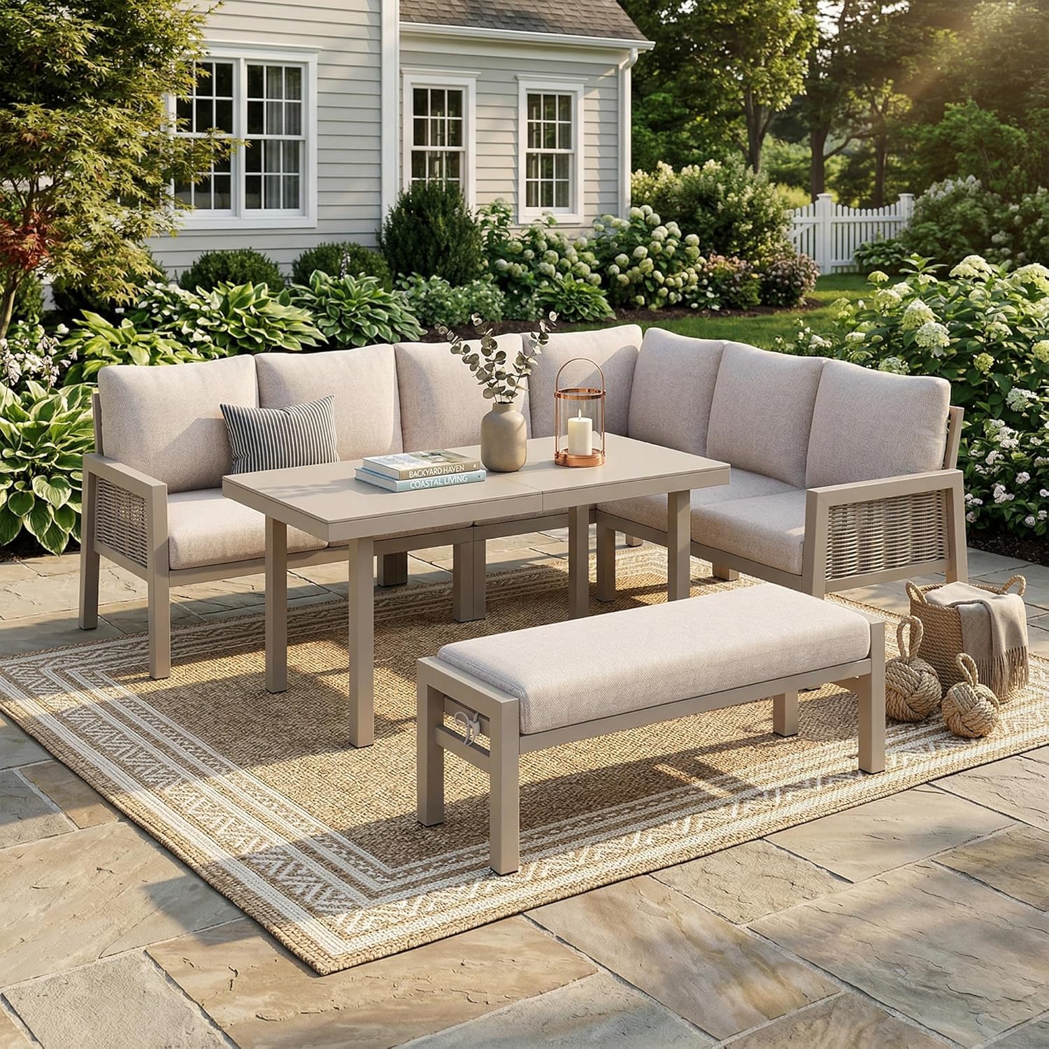 Sapgaks - I-Kaki - ensemble jardin 8 pers. - fer, verre, corde PE