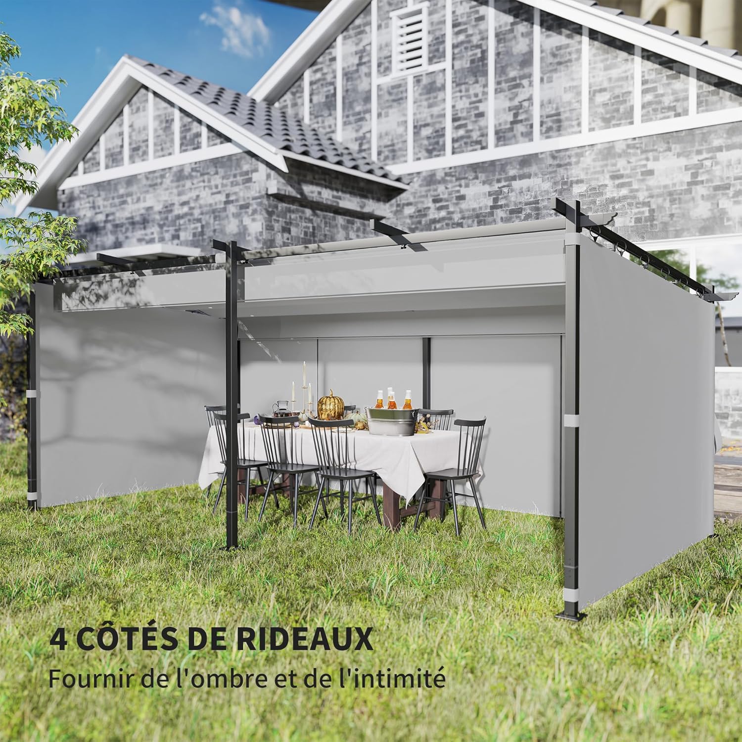Outsunny - pergola rétractable - 3x6m - rideaux latéraux, UPF30+