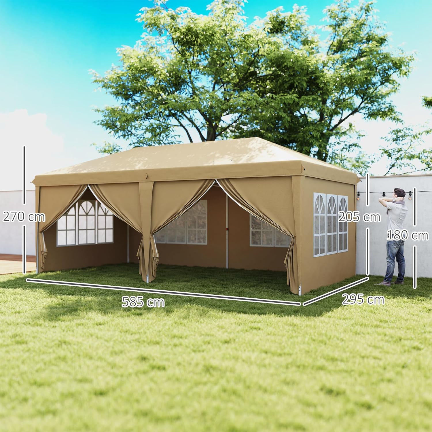 Outsunny Tonnelle de Jardin 3x6m Barnum Pliant avec Côtés Amovibles - Tente de Réception Structure en Acier Renforcée - Abri de Jardin Pop-up pour Mariage, Fête et Marché, Sac de Transport, Kaki
