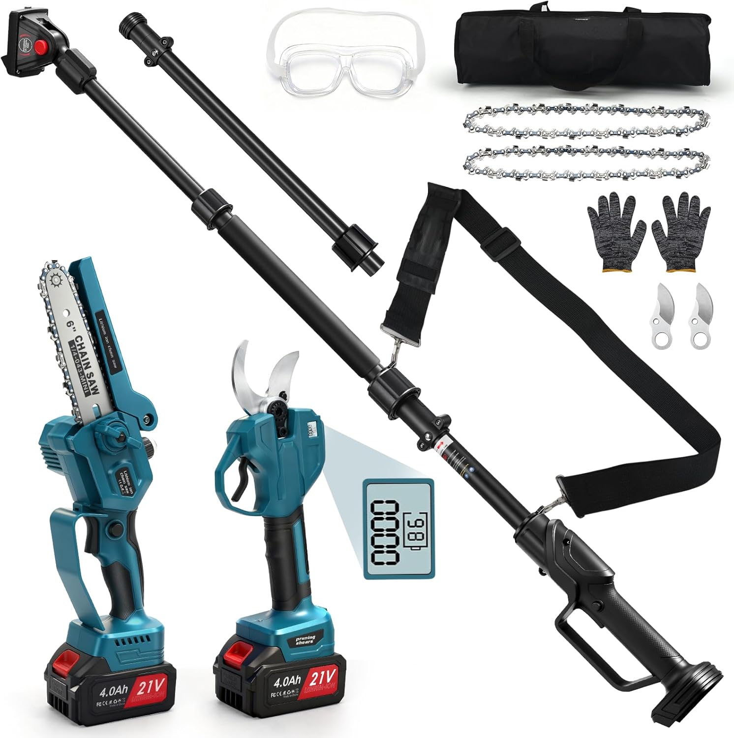 panthem - Mini tronçonneuse 4 en 1, 4,1 m portée, 2x4Ah, moteur brushless, pour Makita 18V