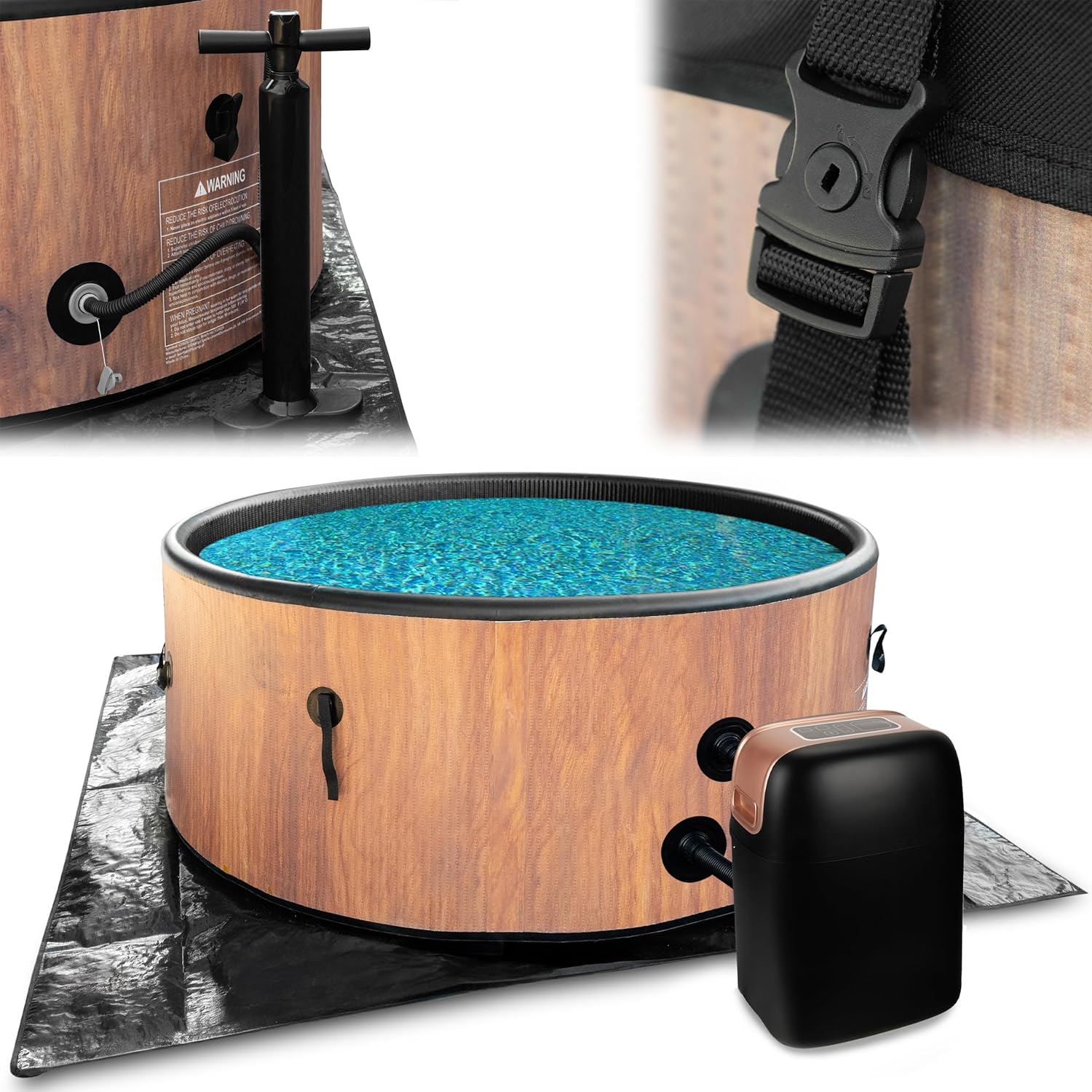 COIL - Spa gonflable 6 places DWF, aspect bois, hydromassage, gonflage rapide