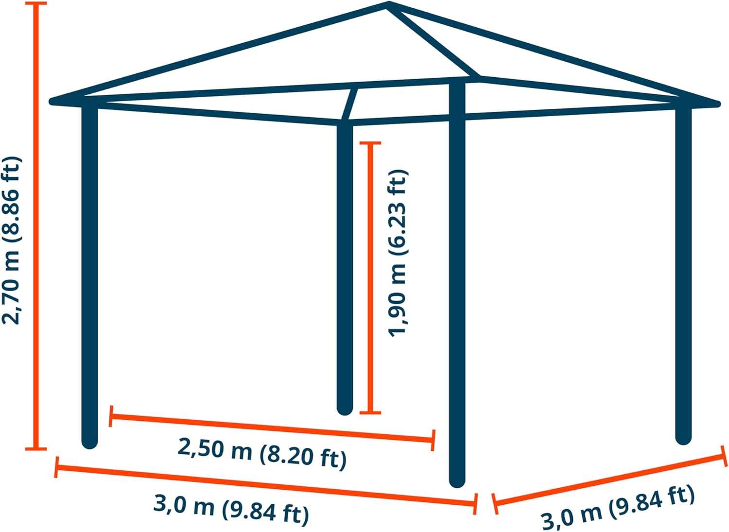 TOOLPORT - tonnelle (série acier) - 3x3m - toit acier, sans parois, profilé 90x90 mm