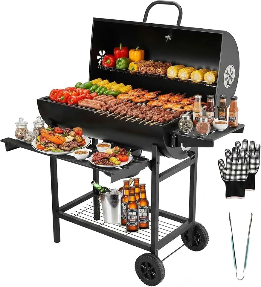 DEWINNER - barbecue charbon série de base - grille XXL, roulettes, tiroir à cendres