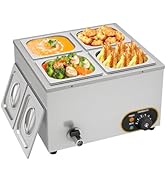 MOOTACO Bain Marie Électrique en Acier Inoxydable Chauffe-Plats Buffet, 4X 1/6 avec Couvercle,Tem...