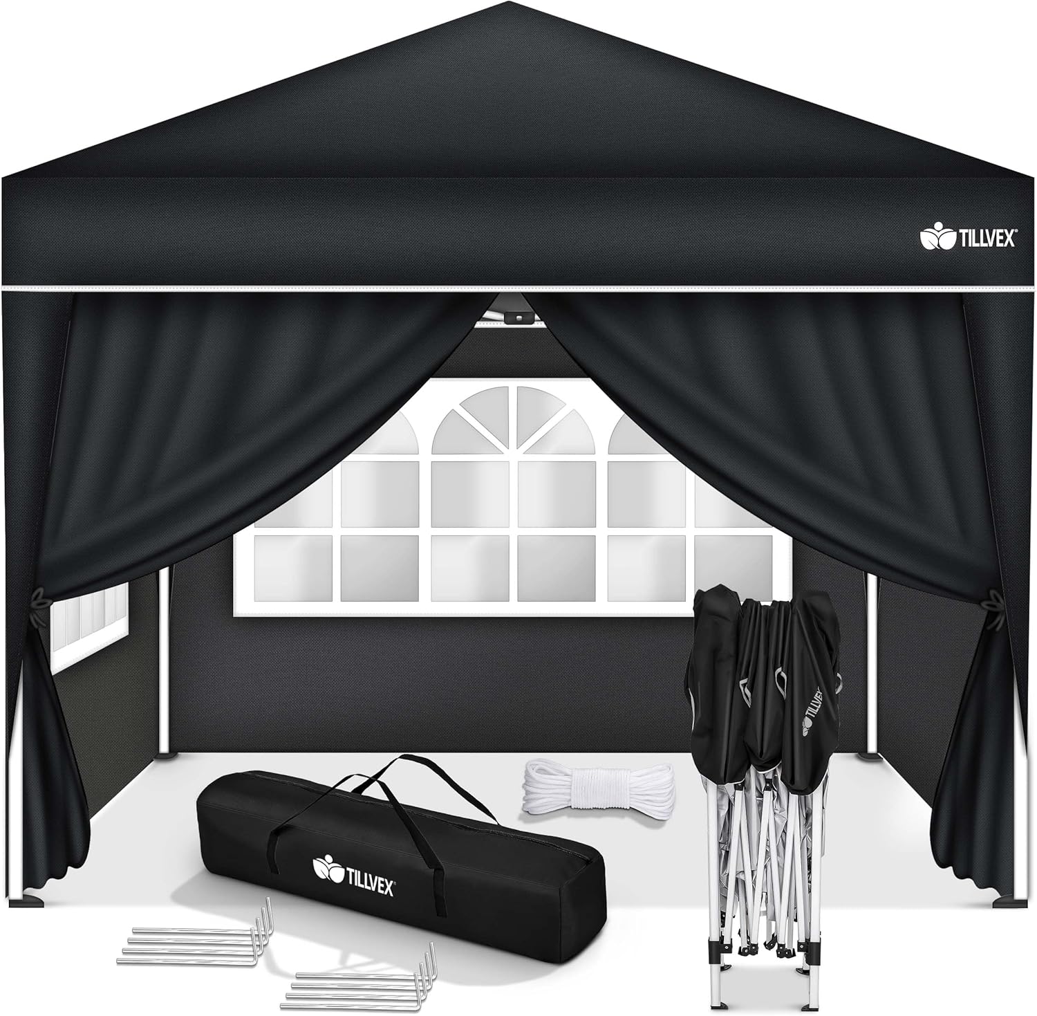 tillvex - Tonnelle pliante série Jardin - 3x3m - 4 côtés, réglable, UV50+, sac