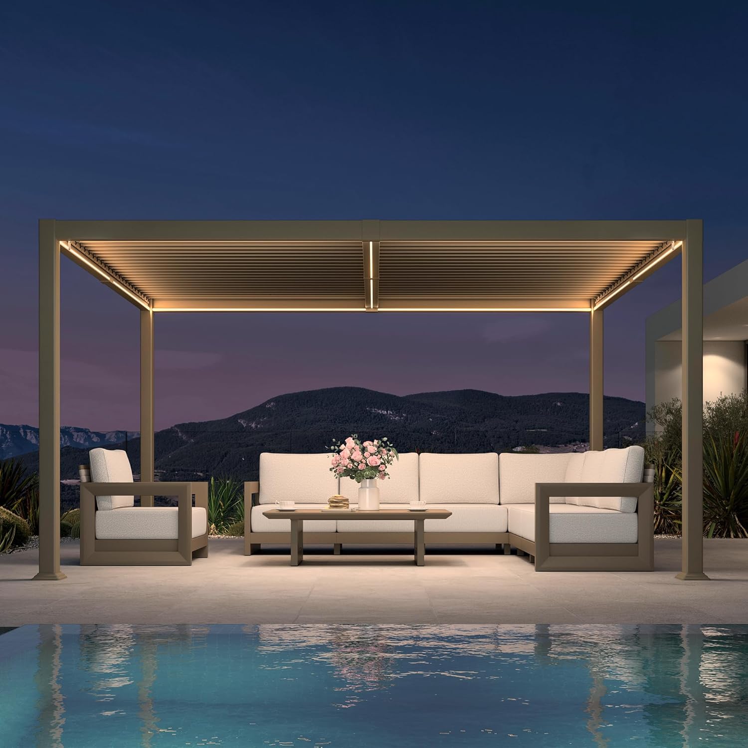 PURPLE LEAF - pergola bioclimatique LED - 3x4,25m - aluminium, lames orientables, anti-UV, sans entretien