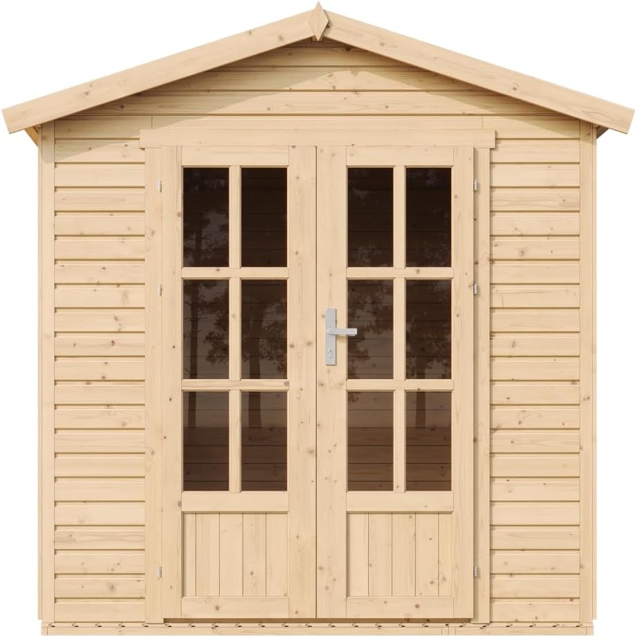 TIMBELA M351FB Cabane en Bois avec Plancher et Bardeaux Bitumineux Marron, L233xP222xH233 cm – Abri Multifonctionnel, Bureau, Atelier, Studio Jardin