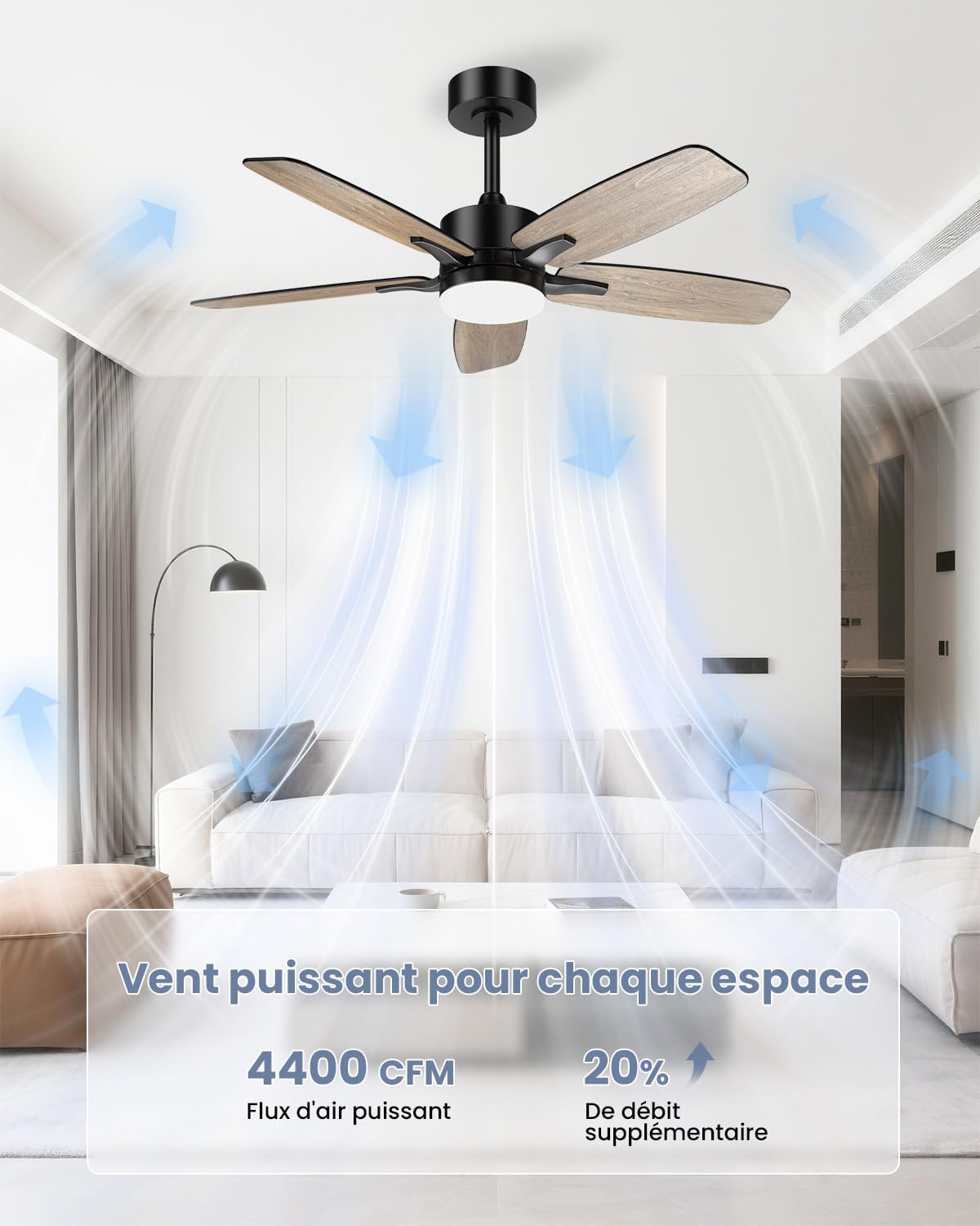 Airwit 106cm Ventilateur de Plafond Silencieux avec Lumière, Télécommande et Moteur Réversible DC pour Chambre, Salon et Cuisine