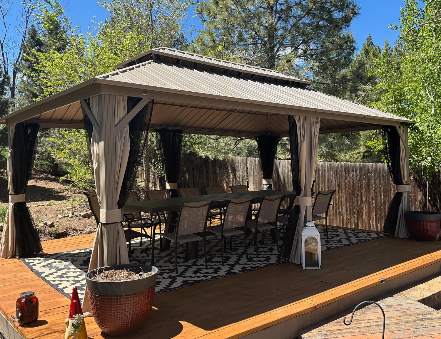 PURPLE LEAF - Pergola série Champagne - 6 x 3,65 m - aluminium, toit acier, moustiquaire et rideaux