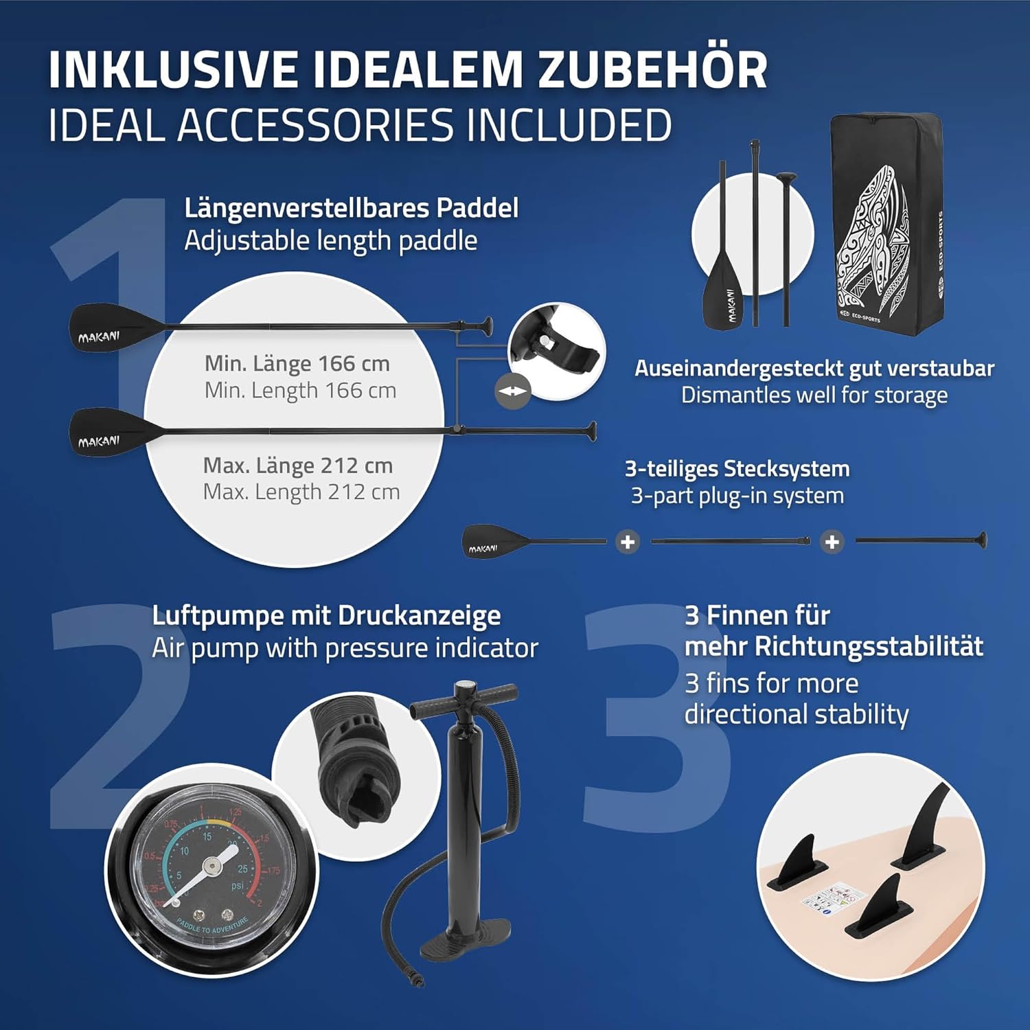 ECD Germany Stand Up Surf Paddle Board Gonflable 305/308/320/380 cm | PVC | jusqu'à 120/150 kg | Épaisseur 10/15 cm | Planche de Surf Pagaie Sac de Transport Pompe à Air | Diverses Couleurs Modèles