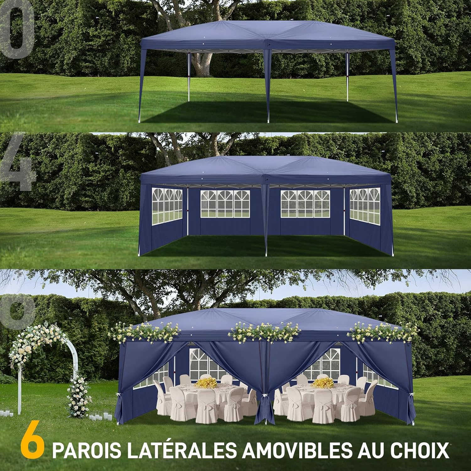 Leadzm - tonnelle pliable 3x6m, acier, UV50+, 4 côtés, réglable