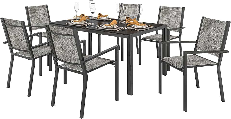 Outsunny - Salon de jardin 7 pièces - 150 cm - acier, 6 chaises empilables