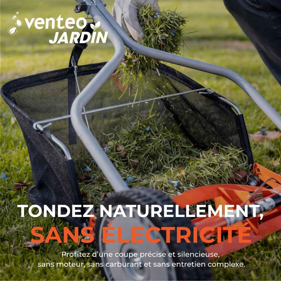 VENTEO - Tondeuse hélicoïdale 4 lames - bac amovible - coupe silencieuse