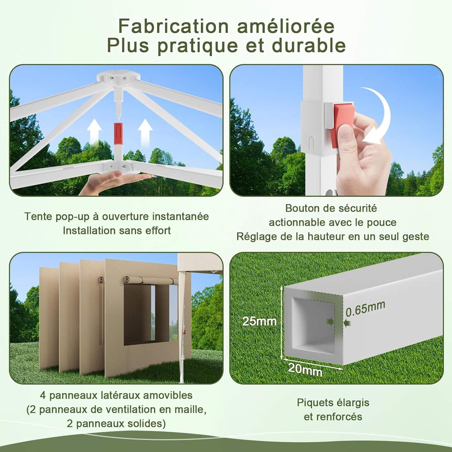 Devoko - Tonnelle Pliante - 3x3m - Fenêtre moustiquaire, UV 50+, Impermeable