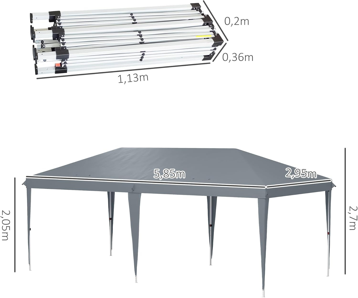 Outsunny Tonnelle Pliante 3x6m tonnelle de Jardin extérieur Barnum de Jardin Pop-up Pliant Sac Inclus Acier époxy Oxford Haute densité Gris Clair