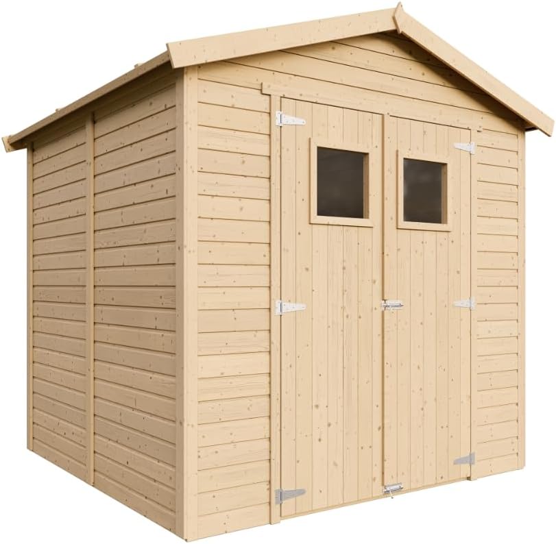 Abri de Jardin en Bois Naturel Plus Les PLANCHERS IMPRÉGNÉ - Stockage extérieur avec fenêtres H228x222x233 cm/4,2 m² Hangar en Bois Naturel - Atelier Rangement Outils et vélos- TIMBELA M351+M351G