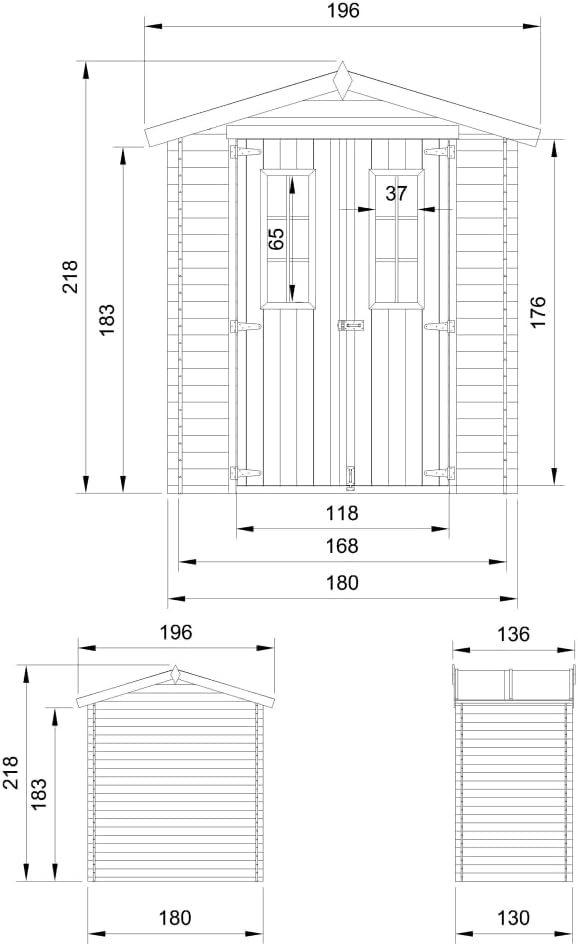 Abri de Jardin en Bois avec Sol TRAITÉ - Stockage extérieur I196xL136xH218 cm/ 1.98 m2 Petit abri à Outils, Local à vélos - TIMBELA M367C+M367G
