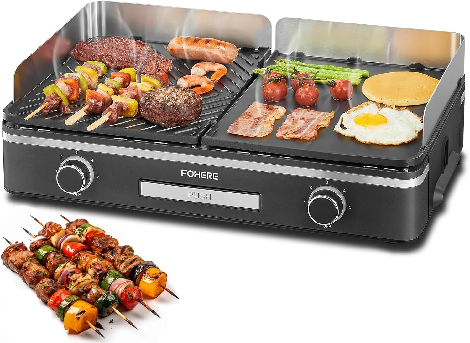 FOHERE - Barbecue de table 2400W - 2 zones, grande plancha antiadhésive