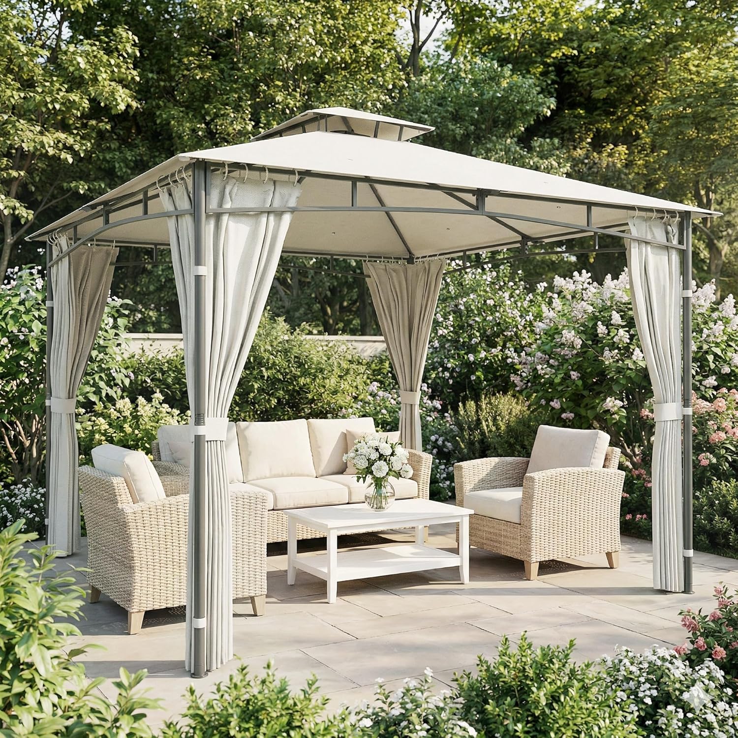 Outsunny - Pavillon rétractable 3x3m - toit double UV50+ crème