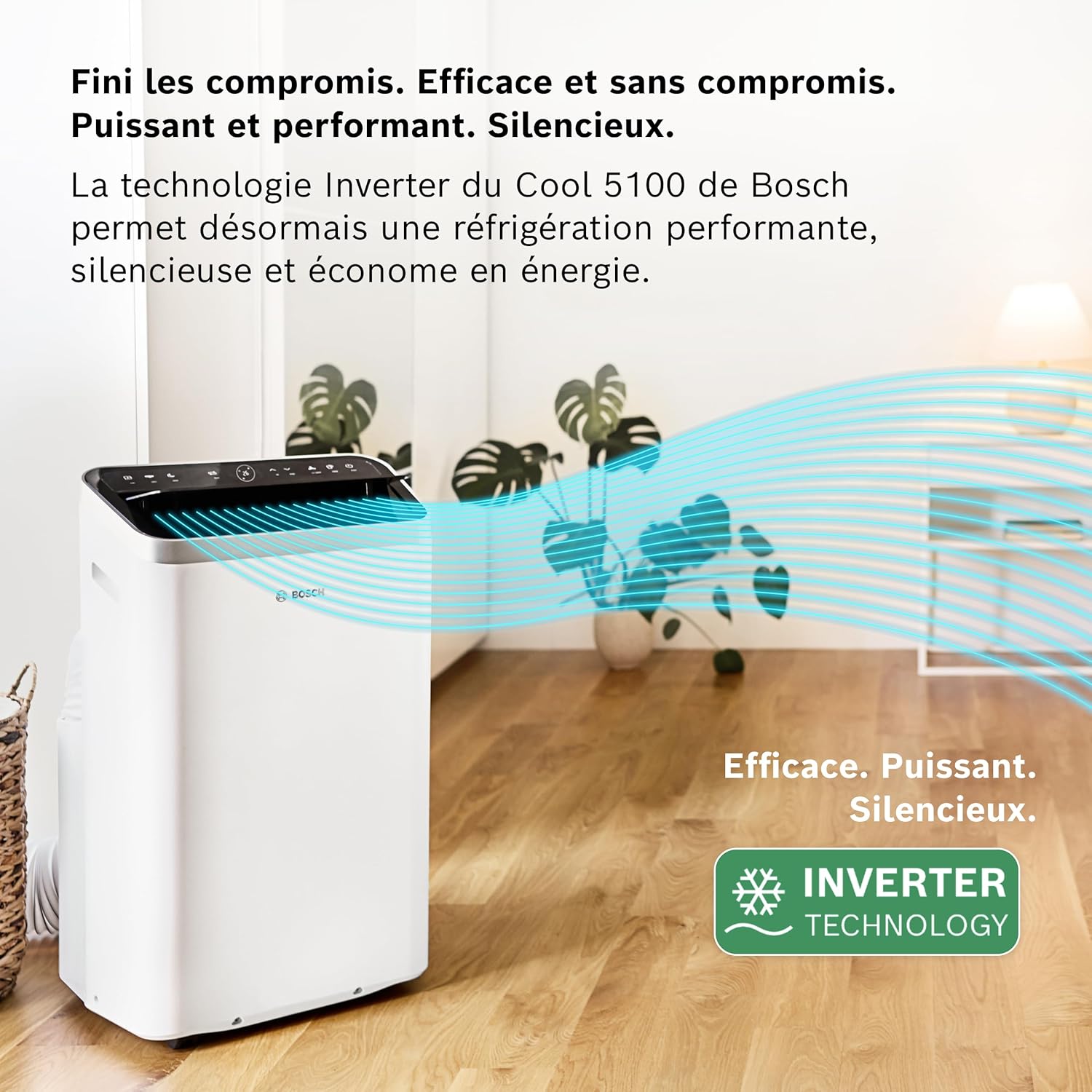 Bosch Cool 5100 Portable AC - 3 en 1 Climatiseur, Déshumidificateur, Ventilateur - 3,4 kW pour les pièces jusqu'à 46m² - Avec Mode Auto, Mode Silencieux et Mode Veille (43 db (A)) [Classe A+]