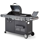 BRASERO - Barbecue Bi-Energy Gun Metal XL - Barbecue Charbon et Plancha 60 x 42 cm à gaz avec brû...