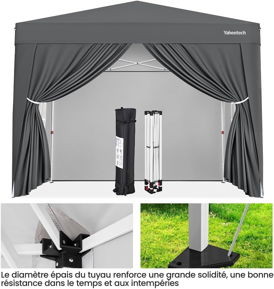 Yaheetech - Tonnelle pliante 3x3m - 4 parois latérales, gris foncé