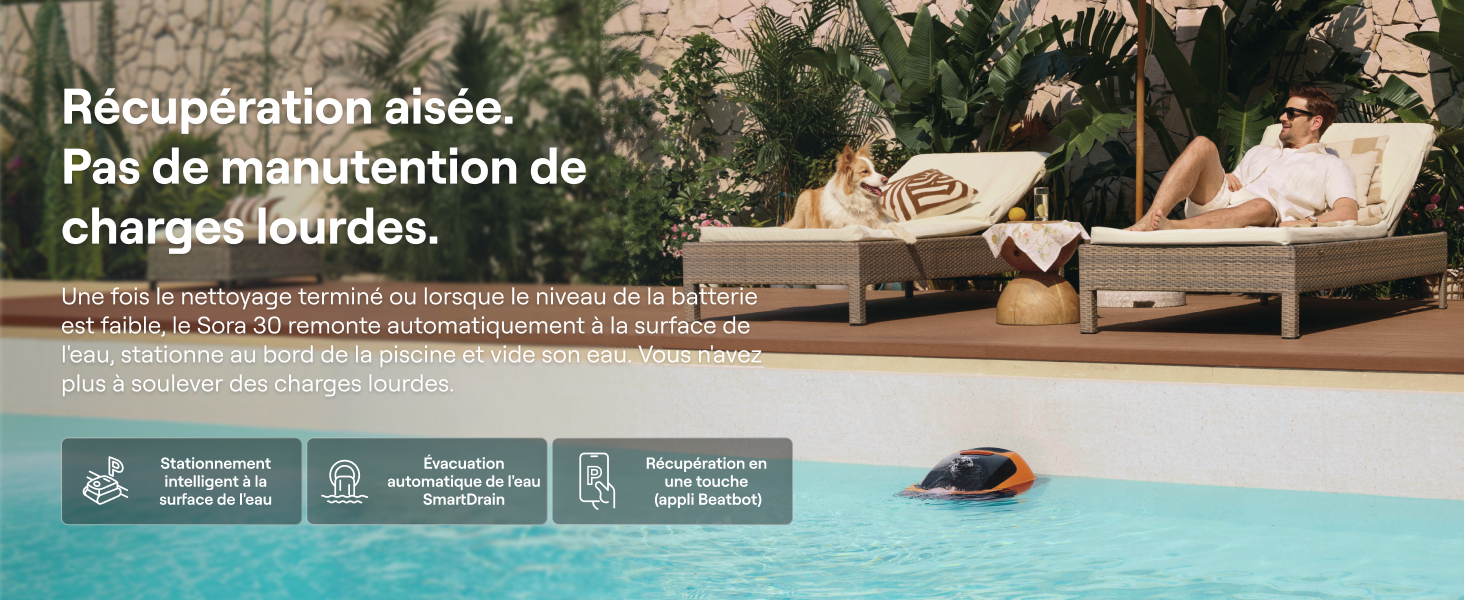 Le texte indique « Récupération athlète » et « Pre ou maintenance de charge lourd ». Scène de piscine avec des images liées au fitness.