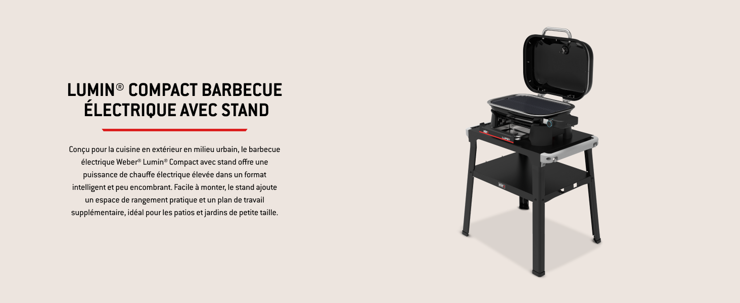 Le texte indique « TARIF ÉLECTRONIQUE LIDOO® COMPACT POUR BARBECUE ». Gril électrique portable noir avec support illustré sur fond neutre.