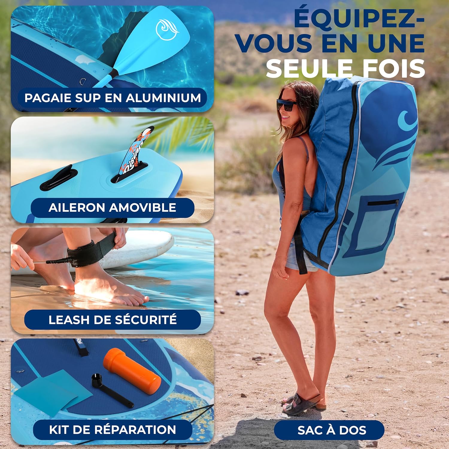 SereneLife - Paddle gonflable adulte 6” - accessoires, sac, pont antidérapant - SLPDS6