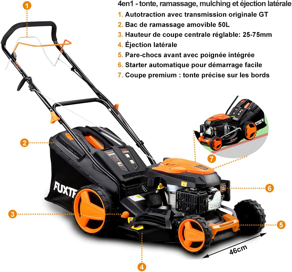 FUXTEC - tondeuse thermique autotractée série FX, 46cm, mulching, 50L, FX-RM4646