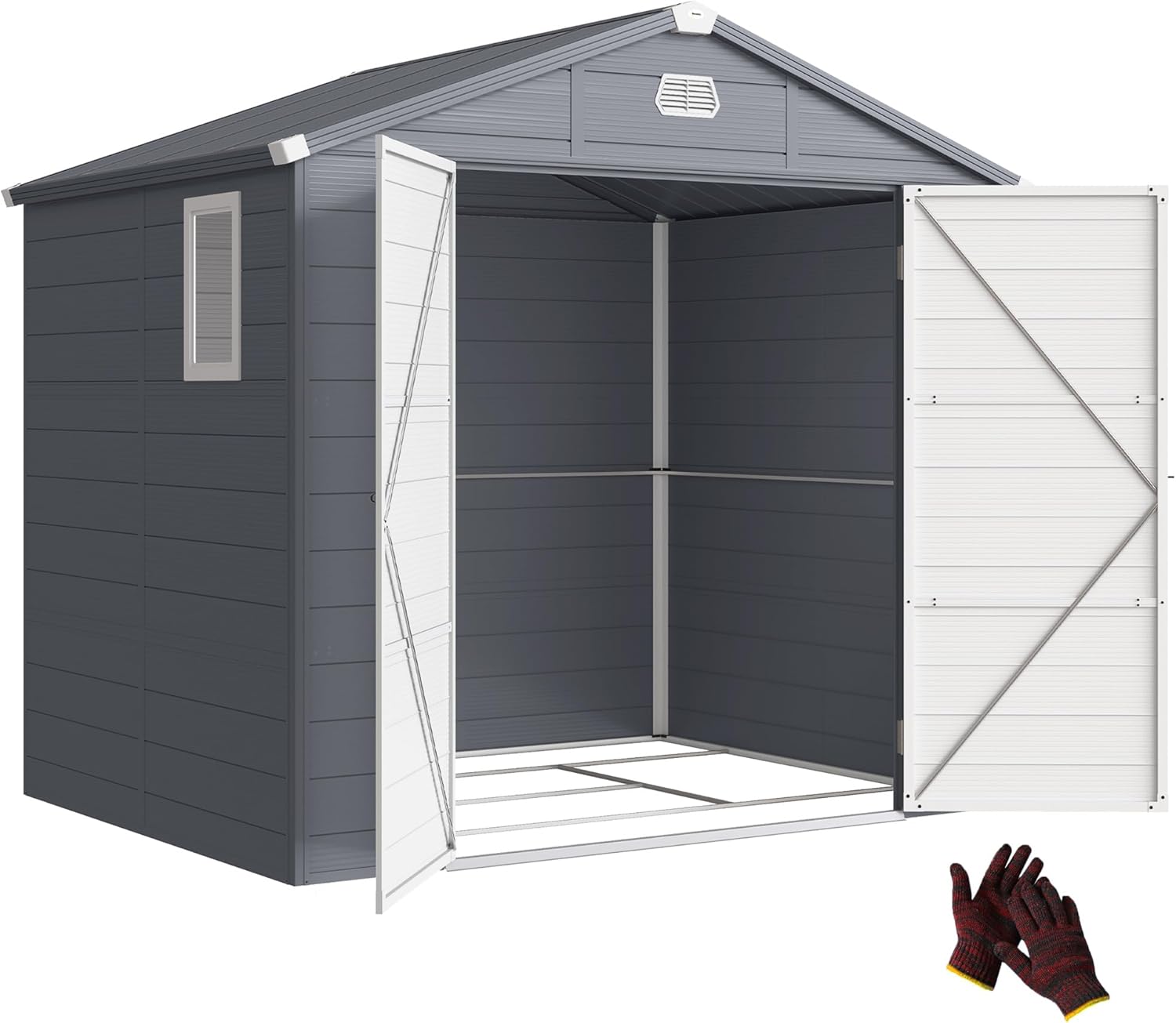 Outsunny - abri de jardin résine 240x190x228cm - 4,6m², fondation alu, portes loquet, 3 fenêtres
