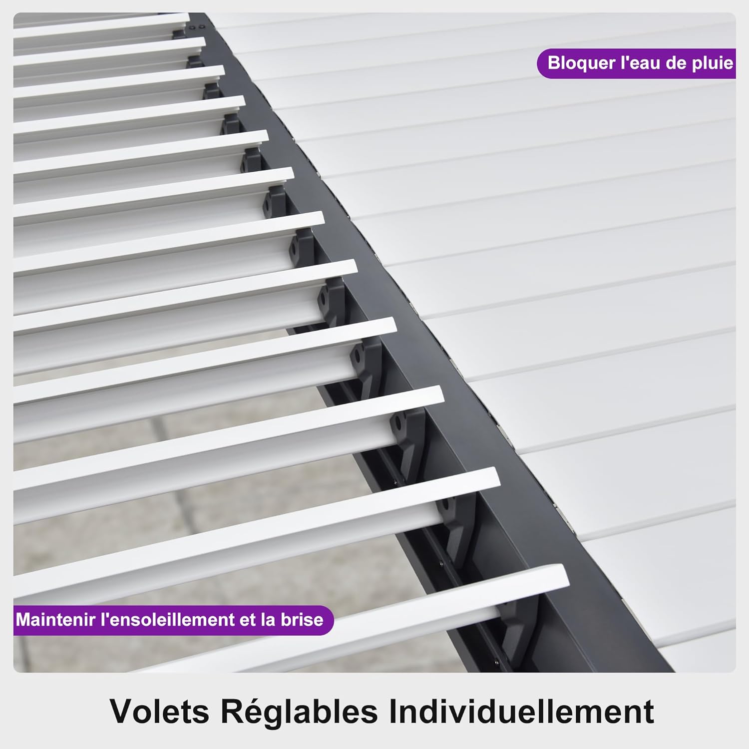 PURPLE LEAF - Pergola Bioclimatique - 6,35x3,5m - Aluminium, éclairage, lames orientables, poteaux blancs